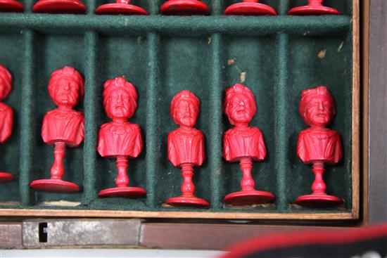 An 18th century French carved ivory Dieppe figural chess set,